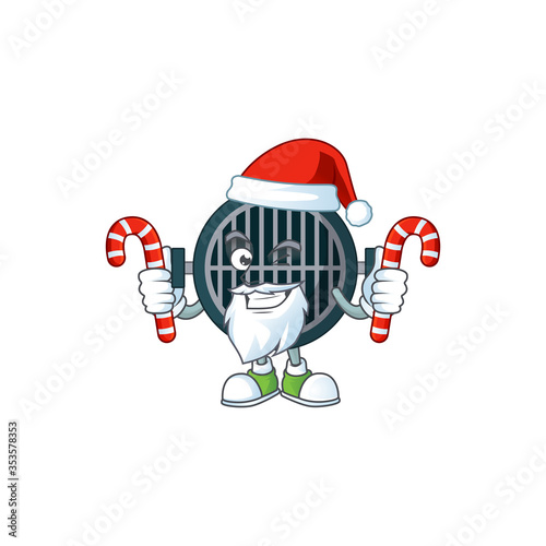 Cartoon character of grill as a Santa having candies