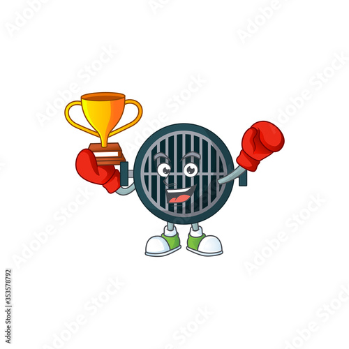 Proudly face of boxing winner grill cartoon character design