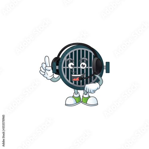Grill cartoon character style speaking with friends on headphone