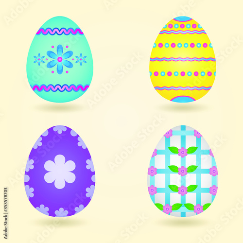 Colorful easter eggs set isolated on white background. Traditional easter symbol. Vector illustration.