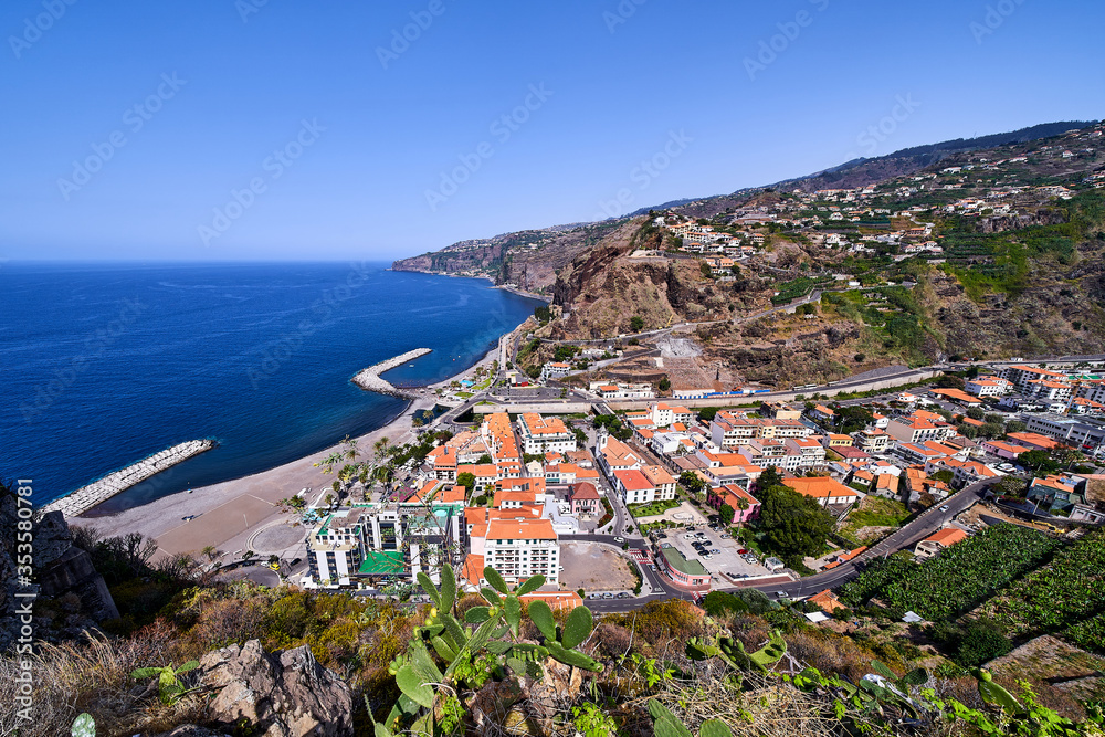 Town Ribeira Brava in Madeira, aerial view