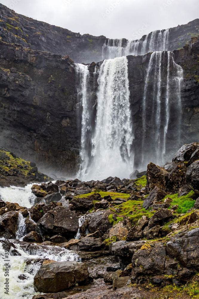 Obraz premium Fossa Waterfall on Bordoy Island, the highest waterfall in the Faroe Islands