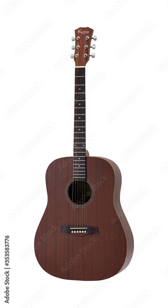 Walnut Wooden Acoustic Folk Guitar, Music Instrument Isolated on White background