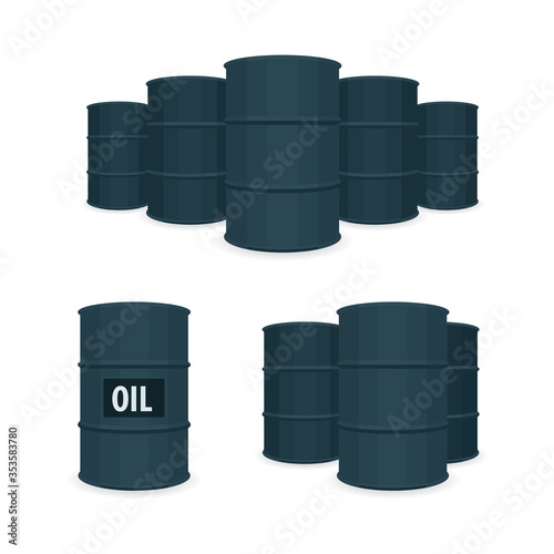 Oil barrels. Black oil barrels vector illustrations set. 
