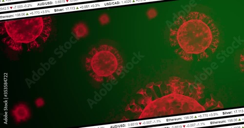 Coronavirus 2019-nCov. Exchange quotation. Coronavirus concept resposible for asian flu outbreak and coronaviruses influenza as dangerous flu strain cases as a pandemic. Microscope virus close up. 3d