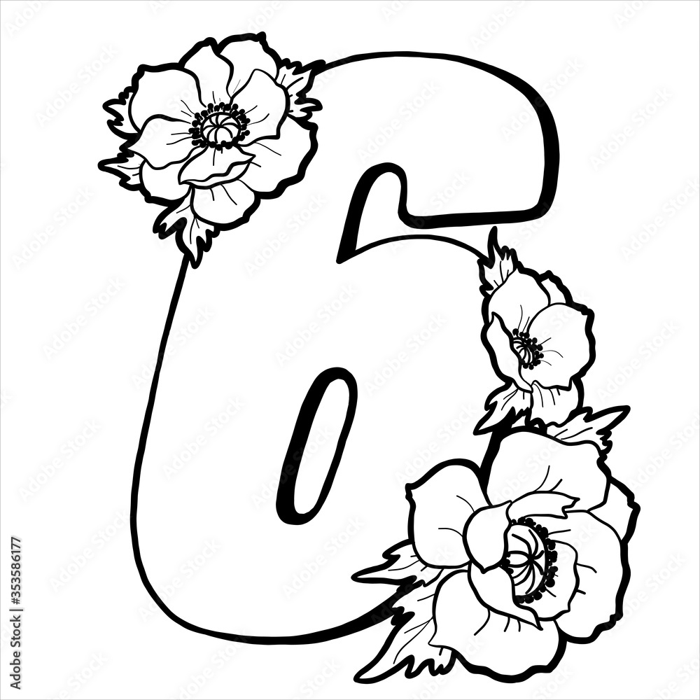 Decorative number 6 for coloring. Coloring book page, element of ...
