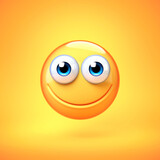 Happy emoji isolated on yellow background, smiling face emoticon 3d rendering