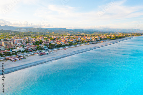 Citt   di Locri in Calabria  vista aerea in Estate del mare e della costa sabbiosa.