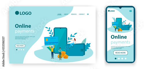 Online payments.Template for the user interface of the website's home page.Landing page template.The adaptive design of the smartphone.vector illustration.