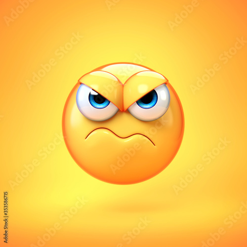 Grumpy emoji isolated on white background, frowned emoticon 3d rendering