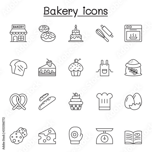 Bakery icons set in thin line style
