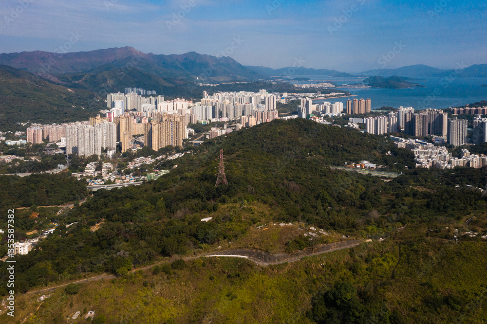 Hong Kong aerial landscape mountain view scene