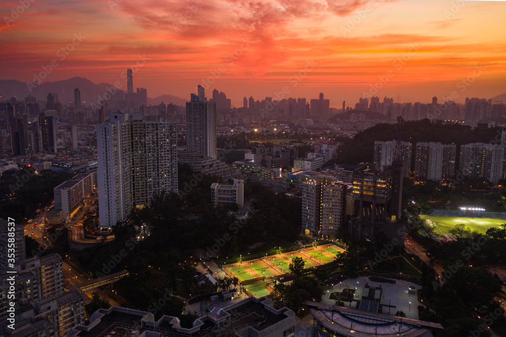 Hong Kong Aerial sunset sunrise cityscape landscape view scene