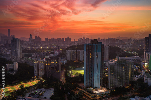 Hong Kong Aerial sunset sunrise cityscape landscape view scene