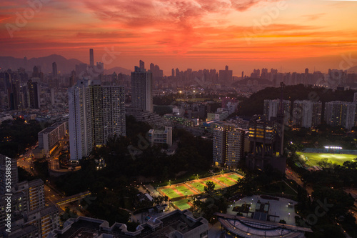 Hong Kong Aerial sunset sunrise cityscape landscape view scene © Wilson Chu