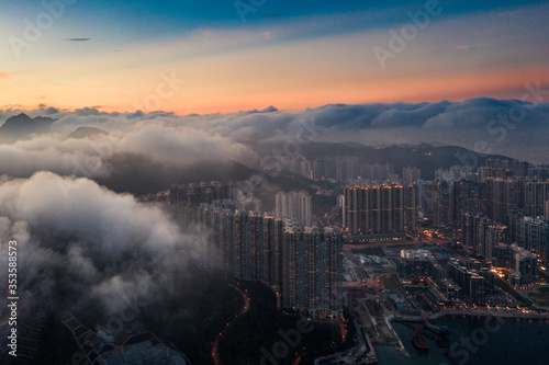 Hong Kong Aerial sunset sunrise cityscape landscape view scene