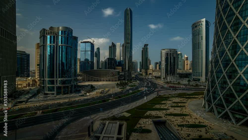 Doha skyline cloudy time lapse Doha skyline cloudy time lapse