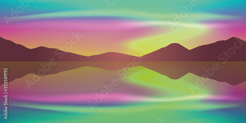 aurora borealis beautiful polar lights by the lake vector illustration EPS10