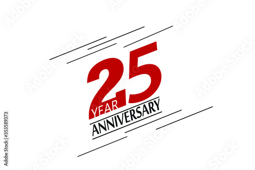 25 year anniversary, minimalist logo, greeting card. Birthday invitation. year sign. Red space vector illustration on white background - Vector