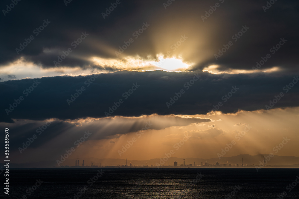 Japan Beppu Sunrise light view scene Japan Beppu Sunrise light view scene