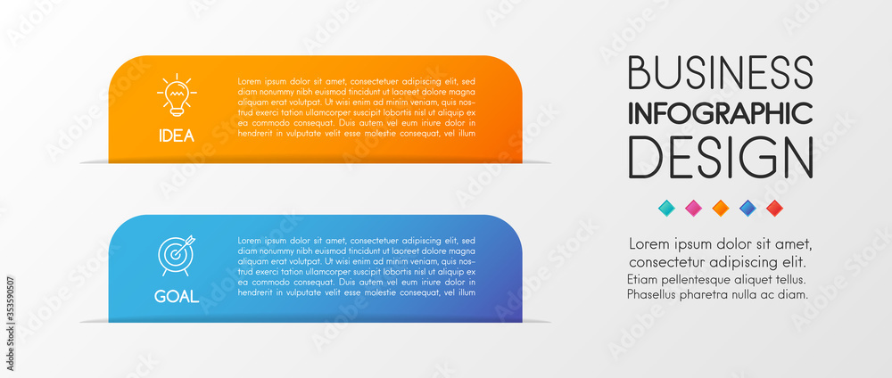 Diagram with business icons and 2 steps. Vertical infograph design. Vector