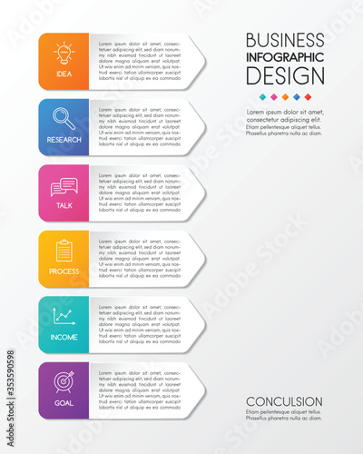 Colourful infographic template with 6 steps. Vector