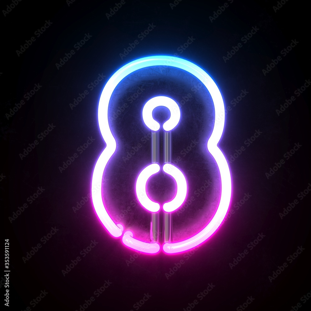 Neon 3d font, blue and pink neon light 3d rendering, number 8 Neon 3d font, blue and pink neon light 3d rendering, number 8