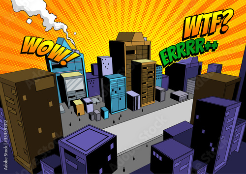Comic Scene, City Background For making illustrations in print media or website, vector illustration.