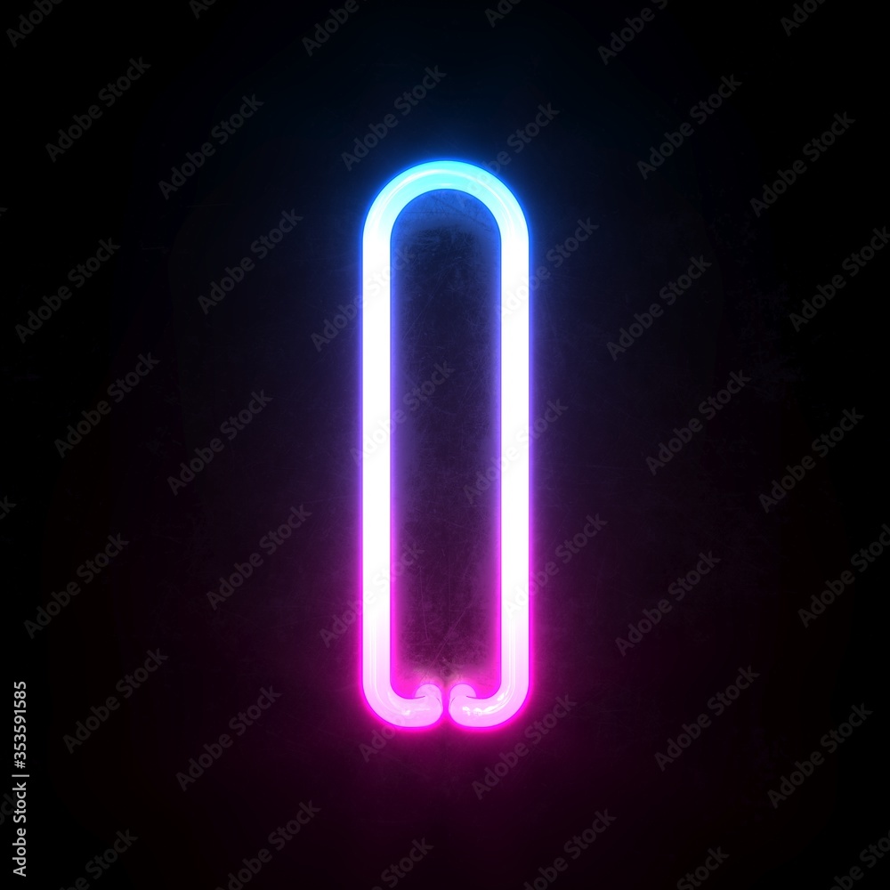 Neon 3d font, blue and pink neon light 3d rendering, letter I Neon 3d font, blue and pink neon light 3d rendering, letter I