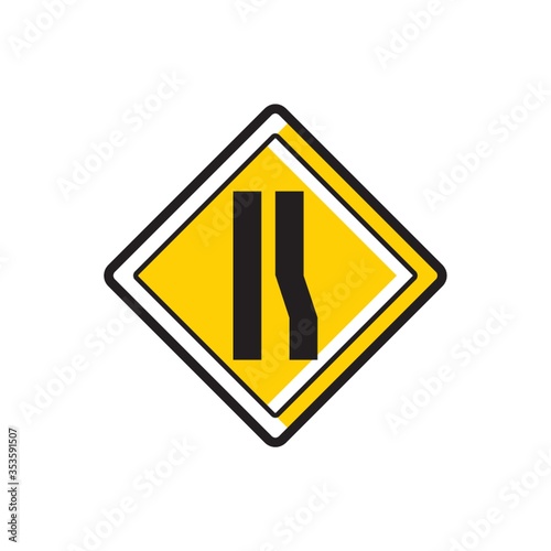 Road narrows on right sign
