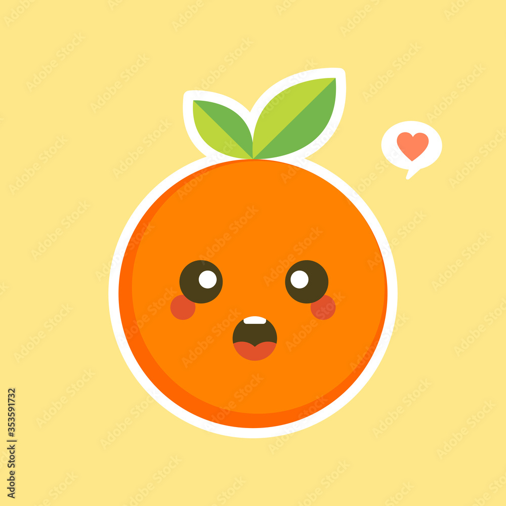 Obraz premium cute and kawaii Cartoon character orange. Healthy Happy Organic Fruit Character Illustration. Citrus fruits that are high in vitamin C. Sour, helping to feel fresh. 