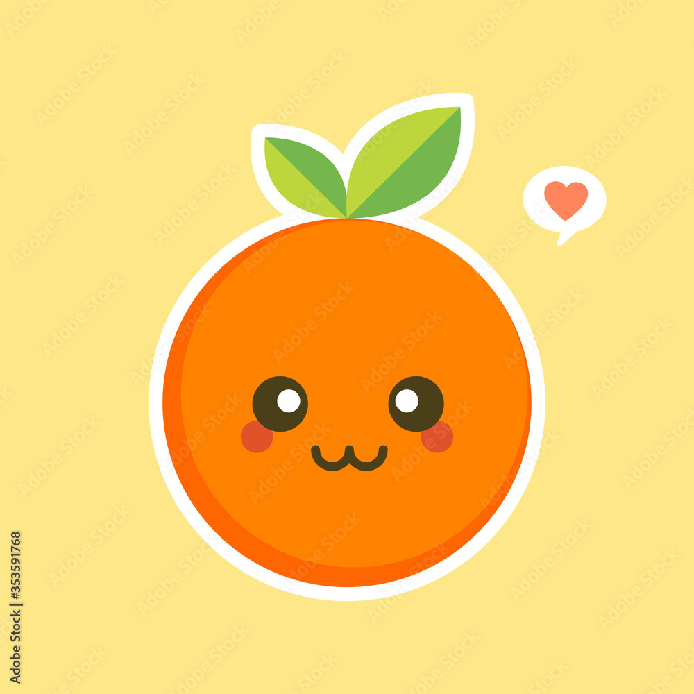Obraz premium cute and kawaii Cartoon character orange. Healthy Happy Organic Fruit Character Illustration. Citrus fruits that are high in vitamin C. Sour, helping to feel fresh. 