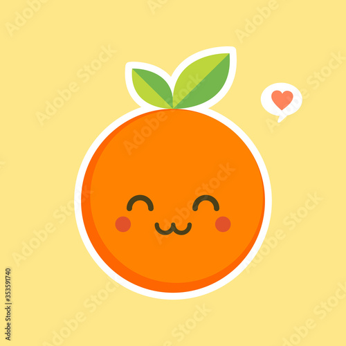 cute and kawaii Cartoon character orange. Healthy Happy Organic Fruit Character Illustration. Citrus fruits that are high in vitamin C. Sour, helping to feel fresh. 