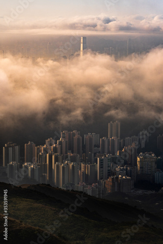 Hong Kong sea of cloud city landscape view scene