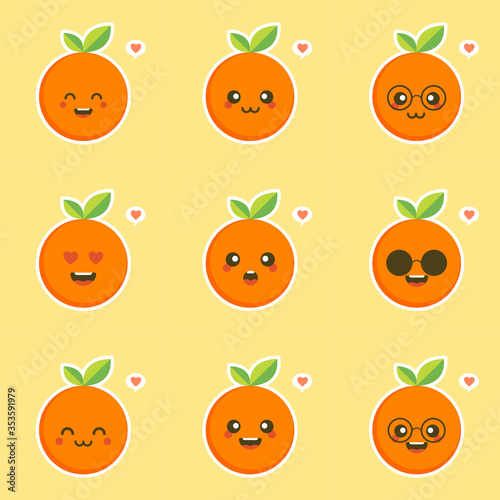 cute and kawaii Cartoon character orange. Healthy Happy Organic Fruit Character Illustration. Citrus fruits that are high in vitamin C. Sour, helping to feel fresh.
