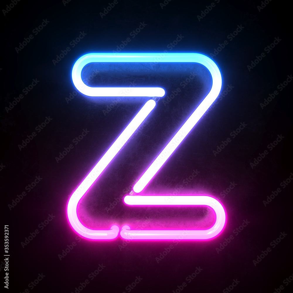 Neon 3d font, blue and pink neon light 3d rendering, letter Z