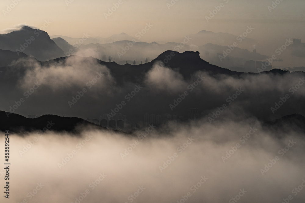 Hong Kong sea of cloud city landscape view scene Hong Kong sea of cloud city landscape view scene