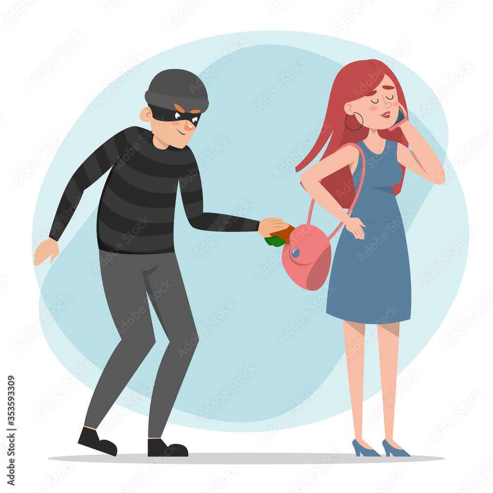 Thief stealing money from the purse vector Thief stealing money from the purse vector