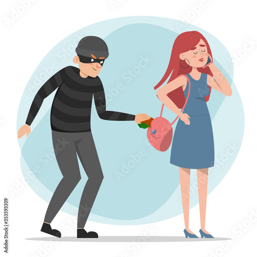 Thief stealing money from the purse vector