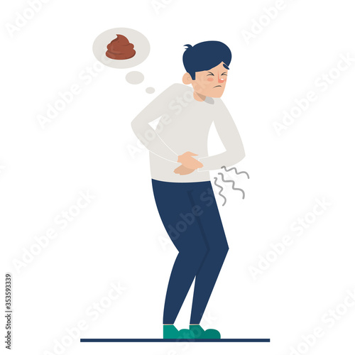 Man with a diarrhea. Pain in stomach