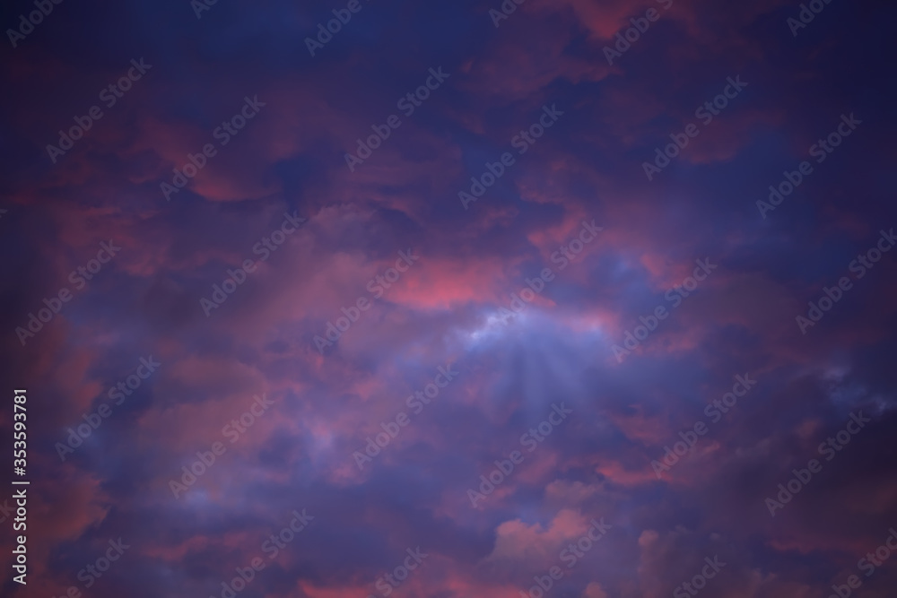 Fototapeta premium The vast blue sky and red clouds. Blue sky panorama.
