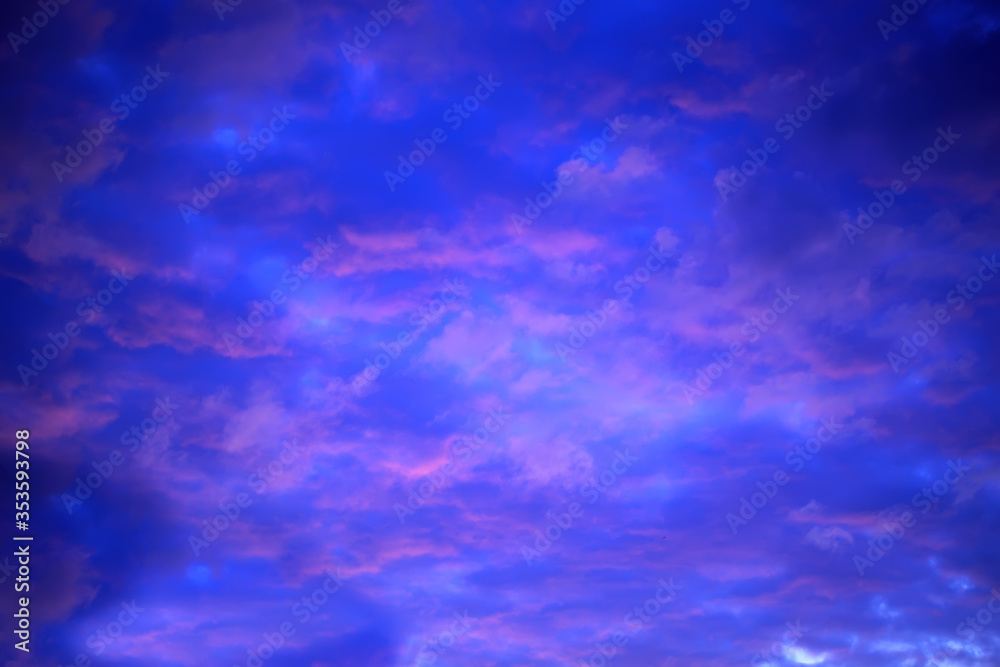 The vast blue sky and red clouds. Blue sky panorama.