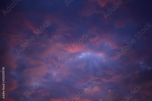 The vast blue sky and red clouds. Blue sky panorama.