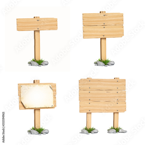Fototapeta Naklejka Na Ścianę i Meble -  Wooden sign boards isolated on white background 3d rendering