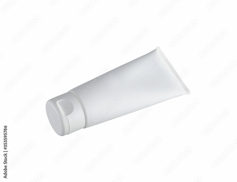 white plastic tube for cosmetic products isolated on white background