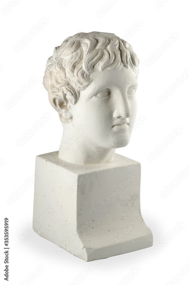 antique boy's plaster head isolated on white background antique boy's plaster head isolated on white background