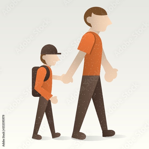 Father and son walking together