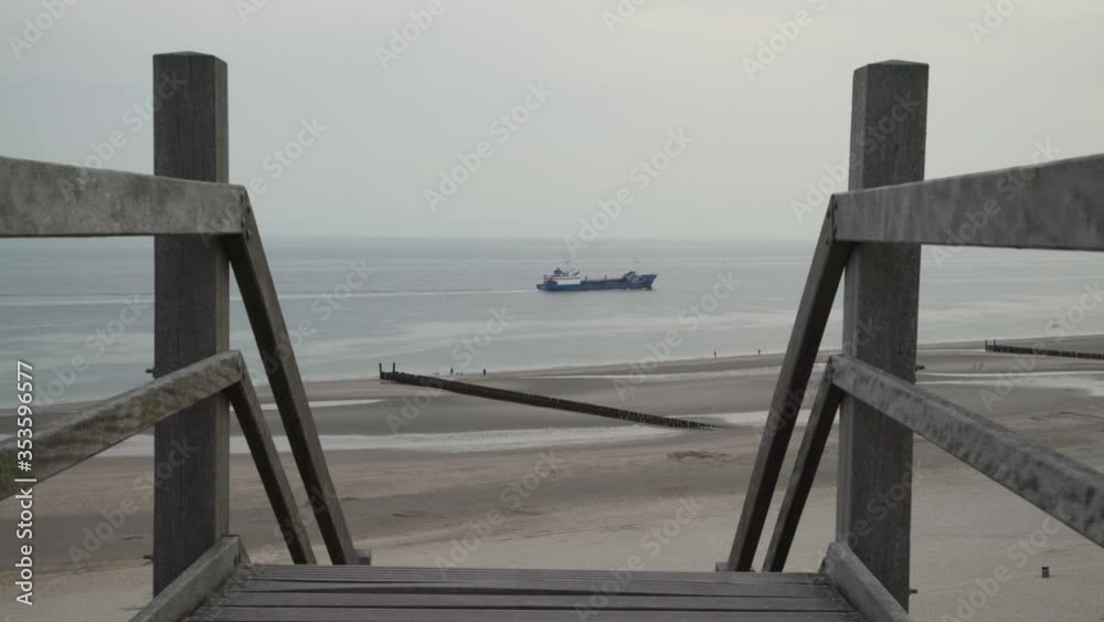 Beautiful view from stairs on Zoutelande beach, Zeeland, Holland, 4K, UHD. Beautiful view from stairs on Zoutelande beach, Zeeland, Holland, 4K, UHD.