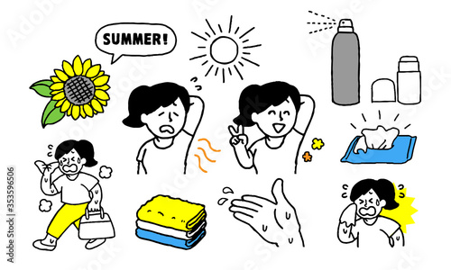 夏の脇の匂いに悩む私服女性セット（シンプル