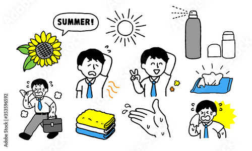 夏の脇の匂いに悩むスーツ男性セット（シンプル）
